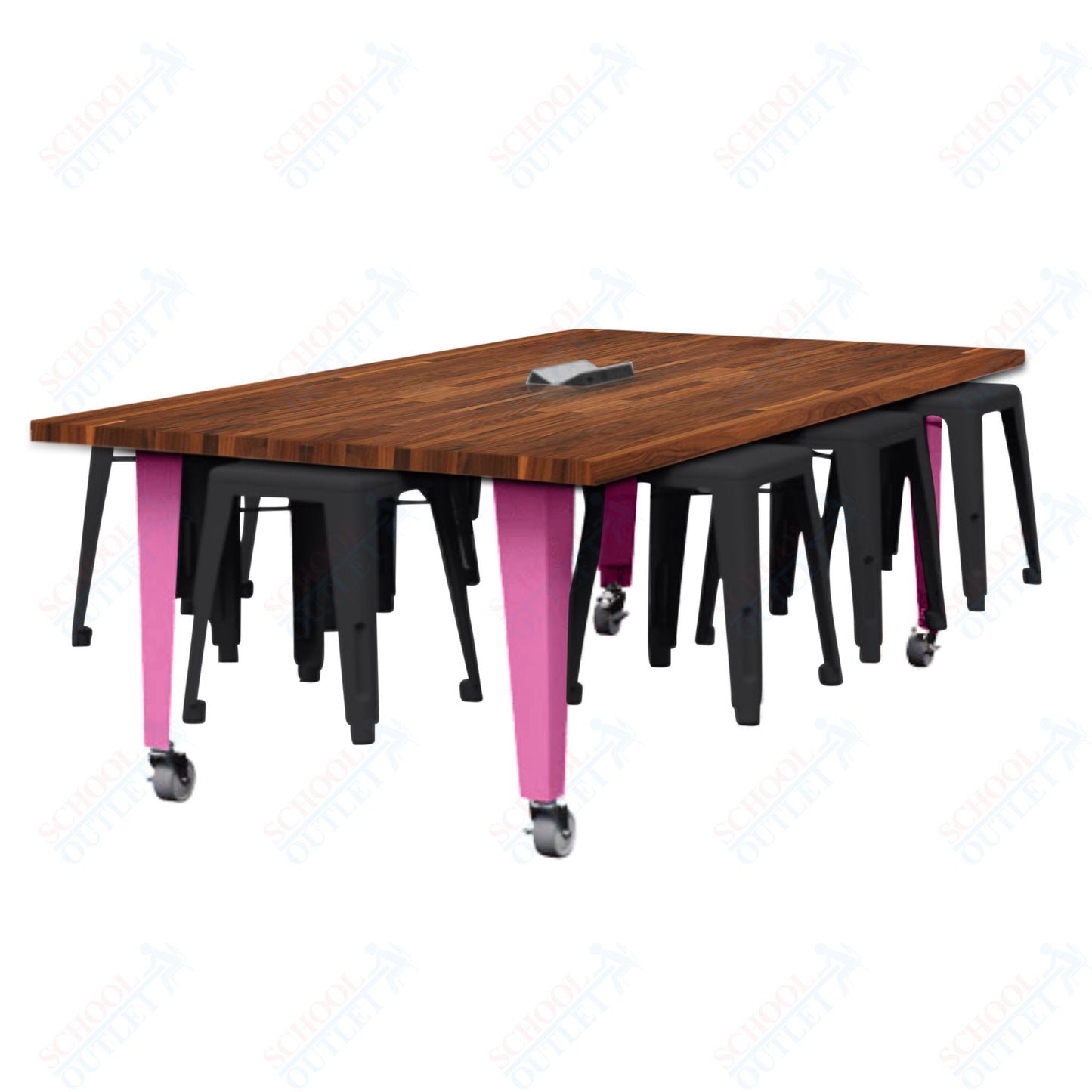 CEF IDEA Island Table 30" Height w/ 8-Seat - Butcher Block Top 84"W x 48"D with Steel Frame, 8 Stools and a Pop-up Dual Dock Electrical Station