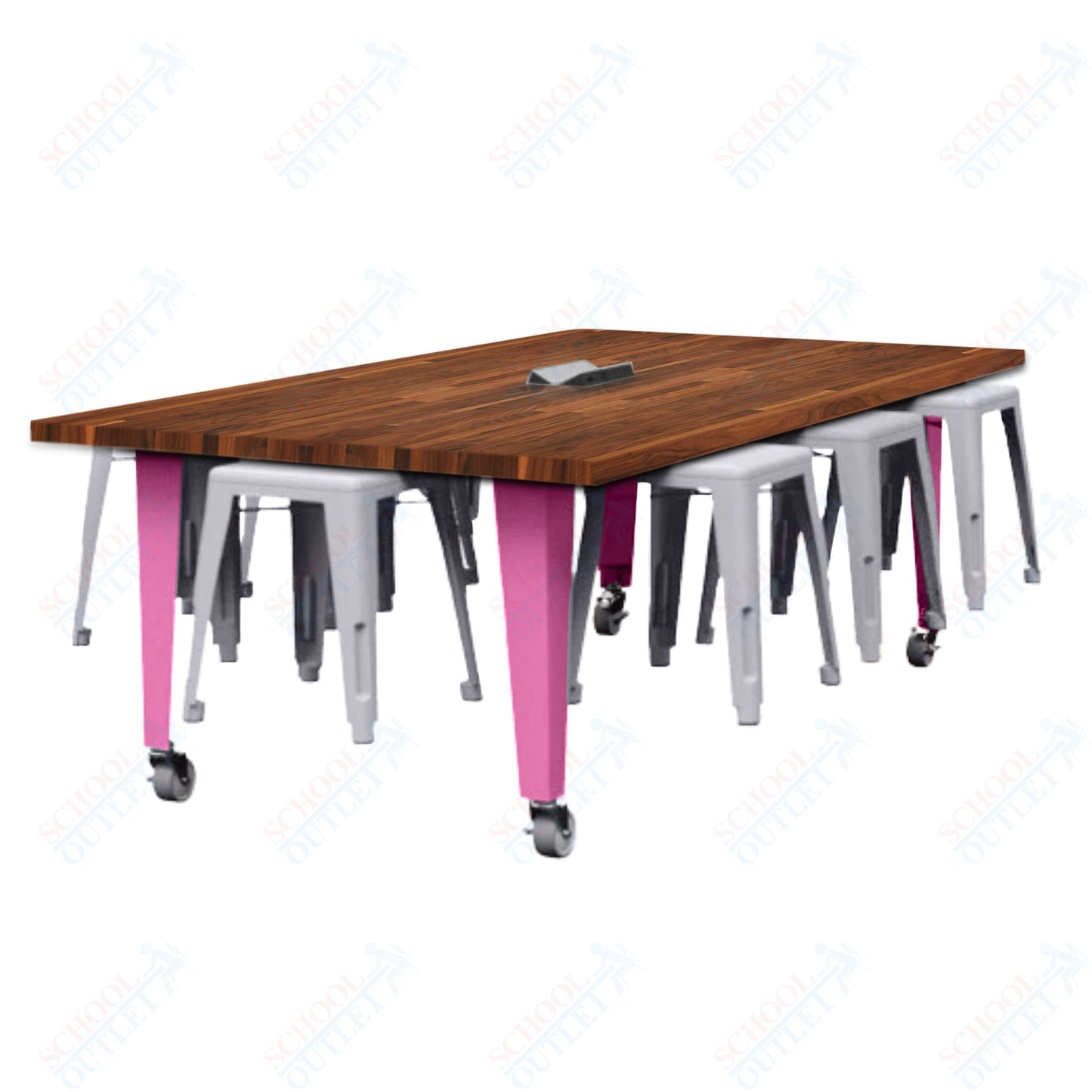 CEF IDEA Island Table 30" Height w/ 8-Seat - Butcher Block Top 84"W x 48"D with Steel Frame, 8 Stools and a Pop-up Dual Dock Electrical Station
