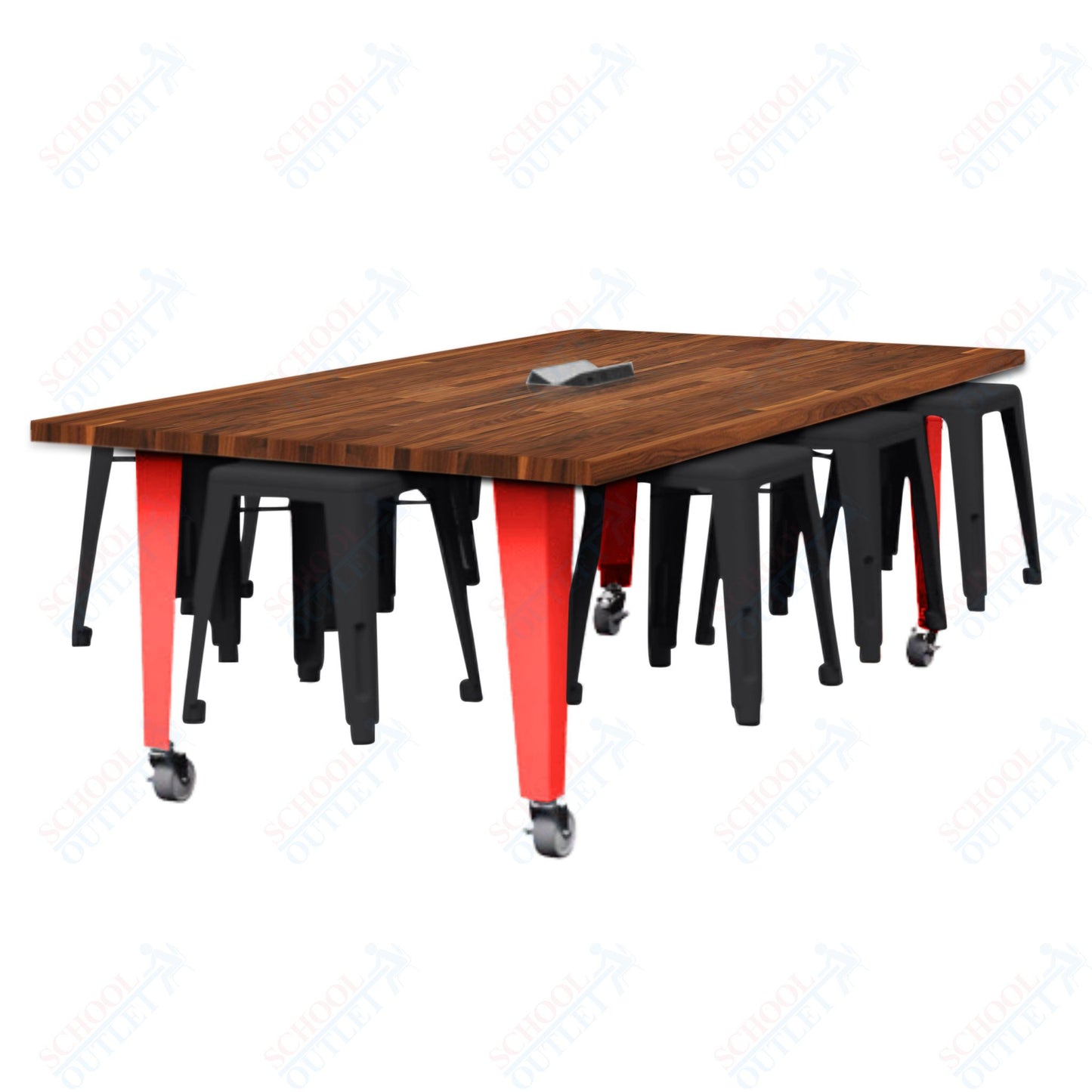 CEF IDEA Island Table 30" Height w/ 8-Seat - Butcher Block Top 84"W x 48"D with Steel Frame, 8 Stools and a Pop-up Dual Dock Electrical Station