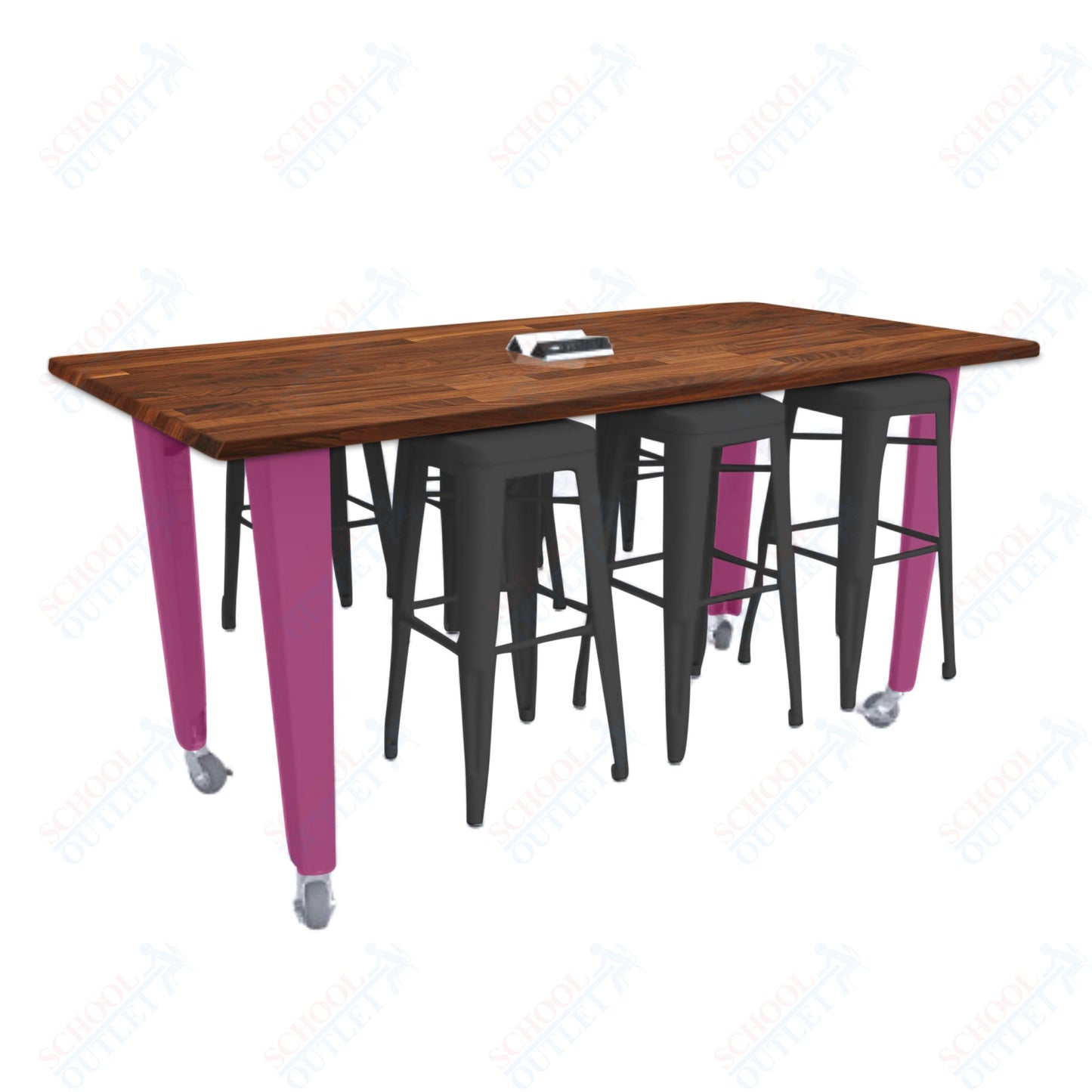 CEF IDEA Island Table 34" Height w/ 6-Seat - ADA Compliant - Butcher Block Top 84"W x 48"D with Steel Frame, 6 Stools and a Pop-up Dual Dock Electrical Station