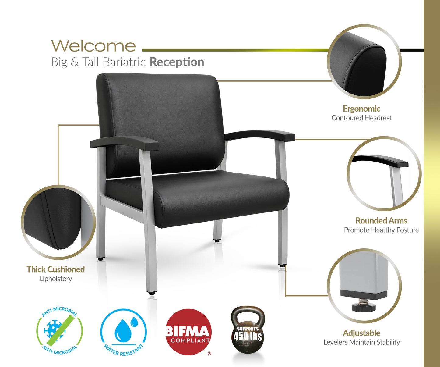 Regency Welcome Bariatric Guest Reception and Waiting Room Chair with Arms 18"H (REG-CH3902XXX)