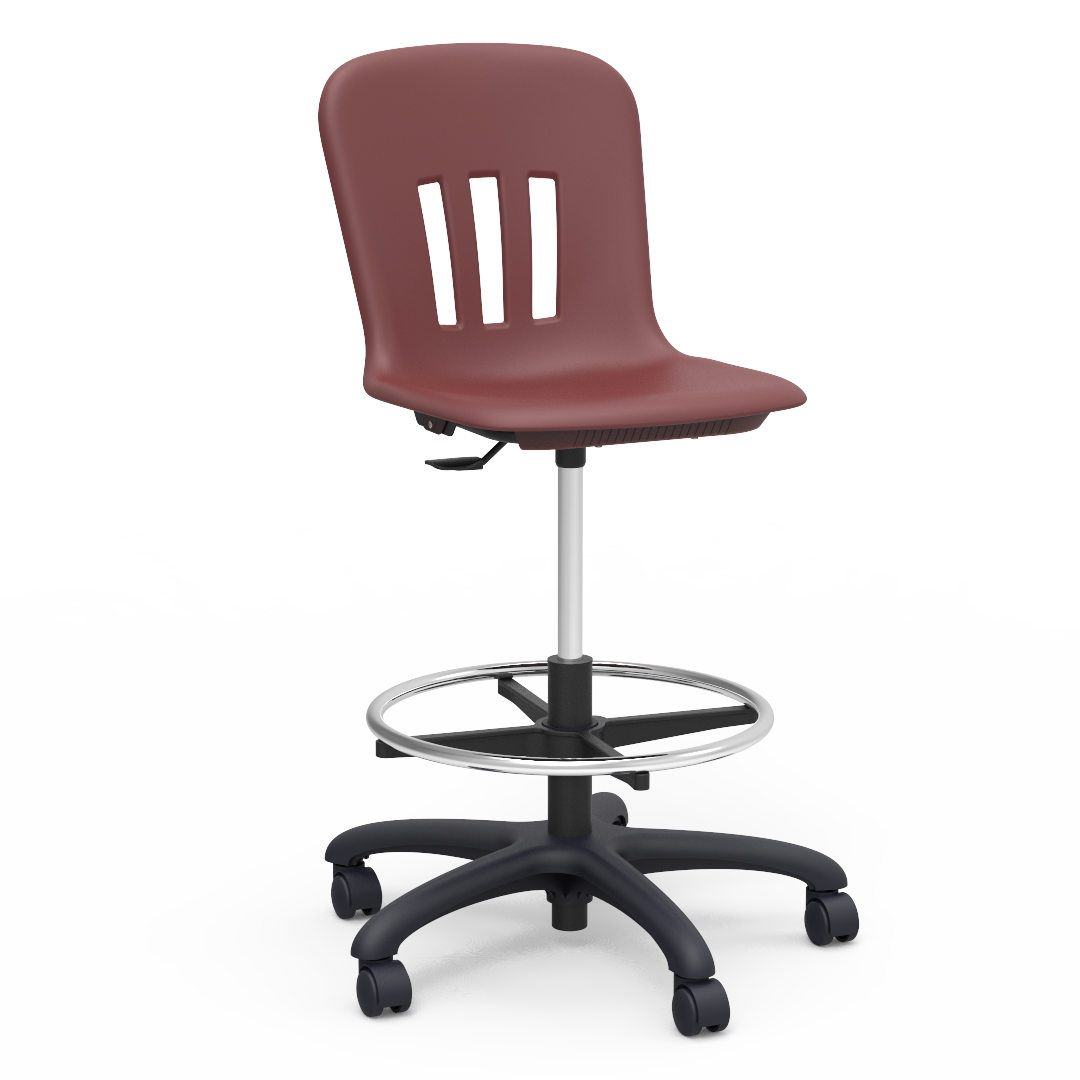 Virco N9LAB - Metaphor Series Plastic Mobile Lab Stool with Chrome Footring and Black Base/Wheels - Seat Adjusts from 18 3/4" to 26 1/4"