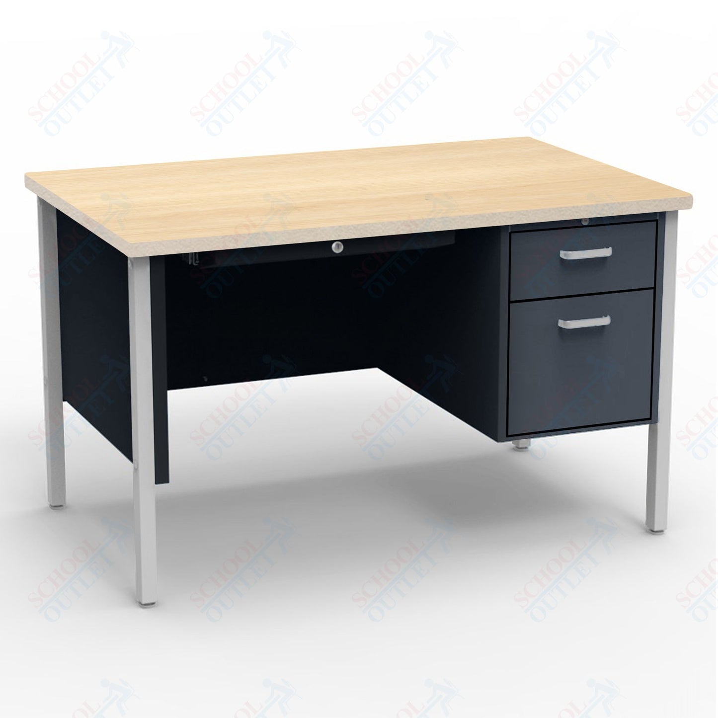 Virco 643 Single Pedestal Teacher Desk - 640 Series with a 30"D x 48"L High-pressure Laminate Surface
