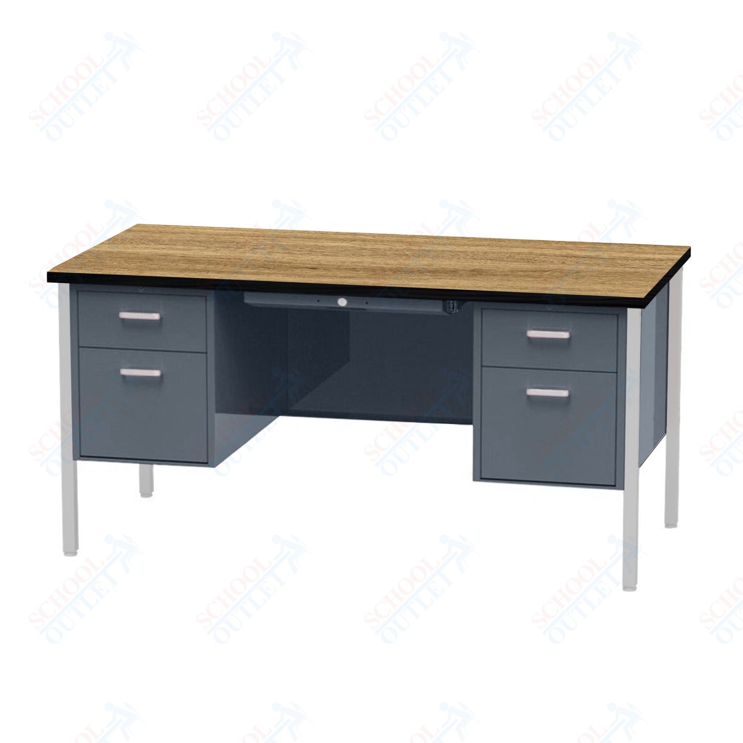 Virco 646 Double Pedestal Teacher Desk - 640 Series with a 30"D x 60"L High-pressure Laminate Surface