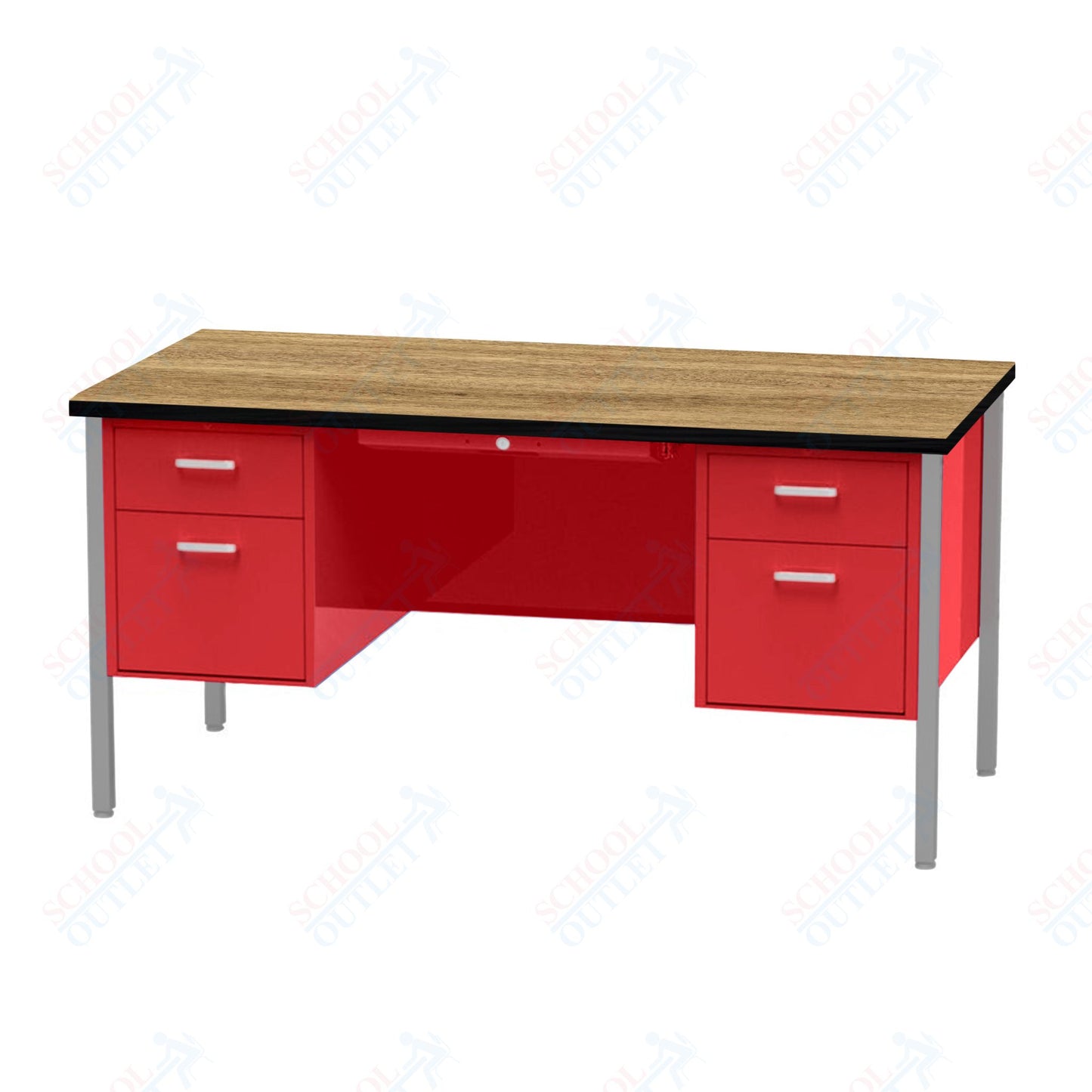 Virco 646 Double Pedestal Teacher Desk - 640 Series with a 30"D x 60"L High-pressure Laminate Surface