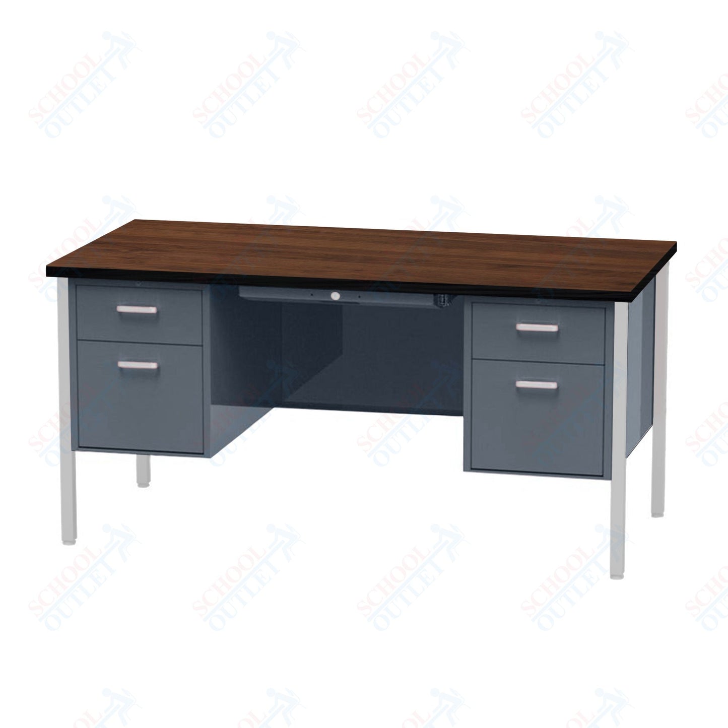 Virco 646 Double Pedestal Teacher Desk - 640 Series with a 30"D x 60"L High-pressure Laminate Surface