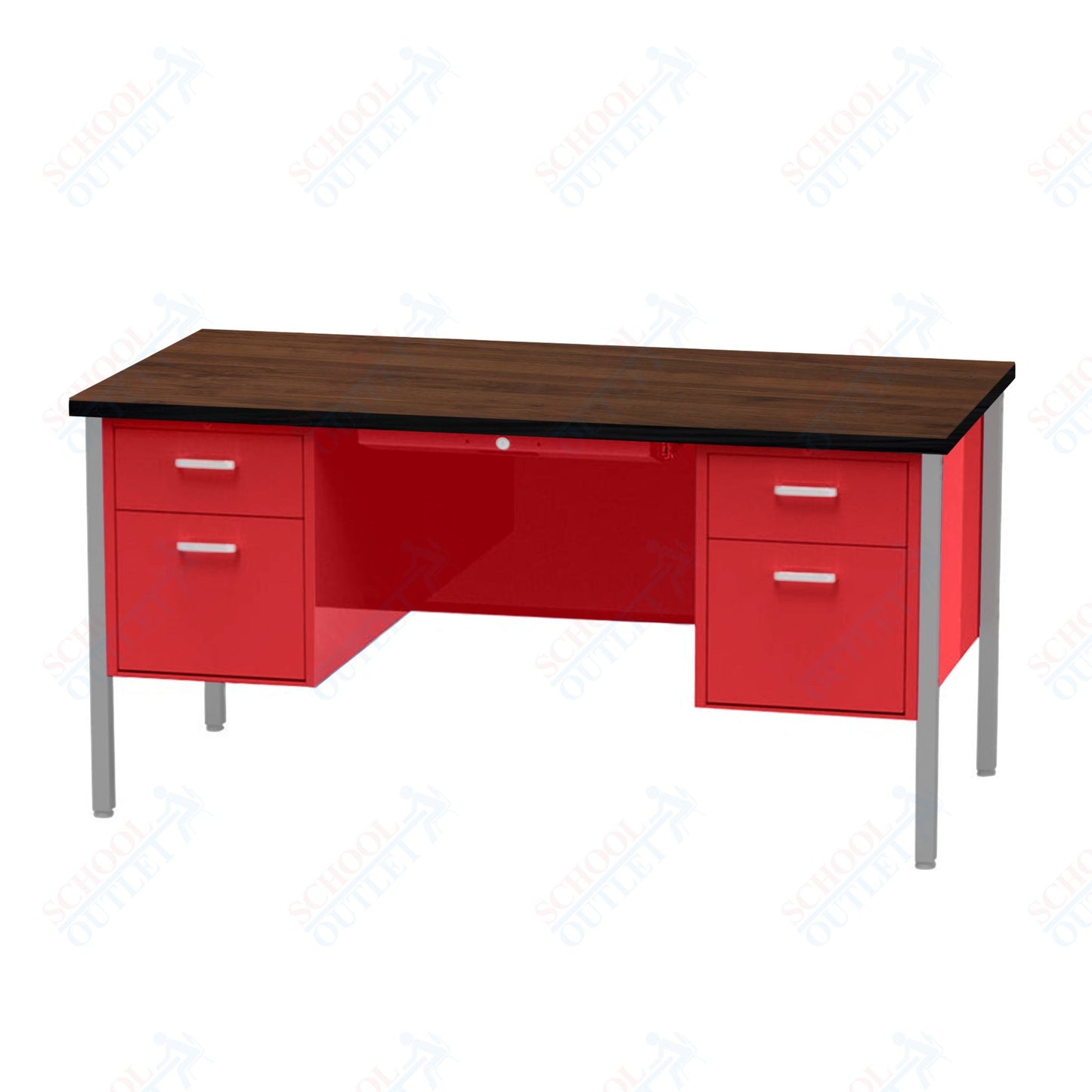 Virco 646 Double Pedestal Teacher Desk - 640 Series with a 30"D x 60"L High-pressure Laminate Surface