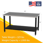 Diversified Woodcrafts Metal Fabrication Prep Table with Carbon Steel Top, Bottom Shelf & Self-Leveling Glides 60