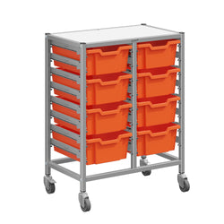 Gratnells Dynamis Double Cart Set 13 Silver with 3" 2 Braked Casters & Optional Feet and 8 - 6 inch deep Trays (GRA-DYTM244F02)