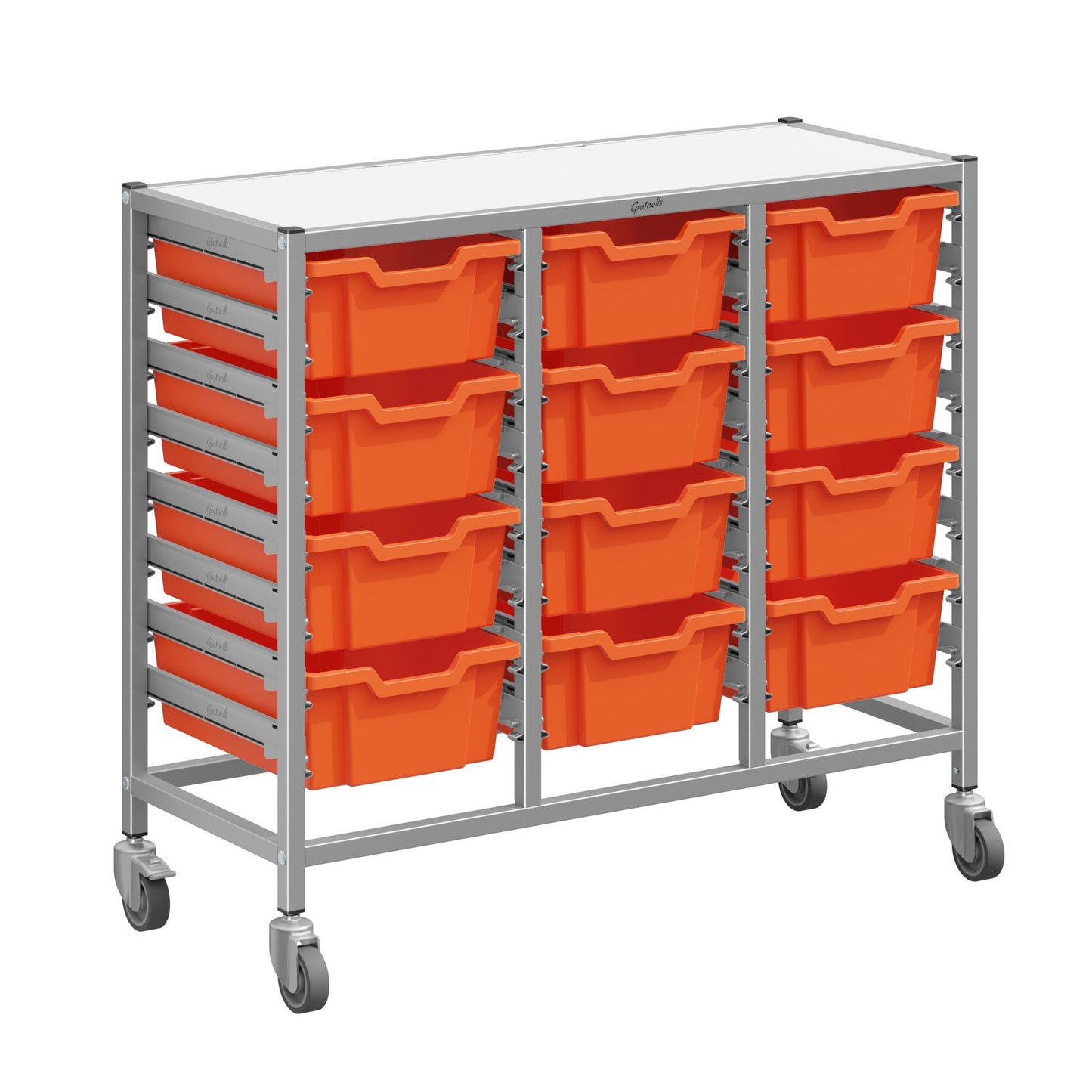 Gratnells Dynamis Triple Cart Set 7 Silver with 3" 2 Braked Casters & Optional Feet and 12 - 6 inch deep Trays (GRA-DYTM344F02)