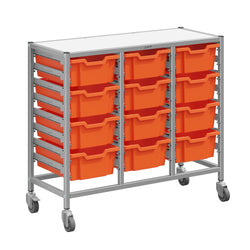 Gratnells Dynamis Triple Cart Set 7 Silver with 3" 2 Braked Casters & Optional Feet and 12 - 6 inch deep Trays (GRA-DYTM344F02)