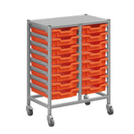 Gratnells Dynamis Lab & Healthcare Mid Double Cart Silver with Casters and 16 Shallow Trays (GRA-DYAM244-XX-001)