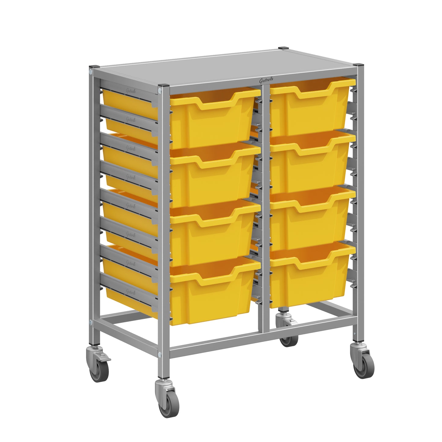 Gratnells Dynamis Lab & Healthcare Mid Double Cart Silver with Casters and 8 Deep Trays (GRA-DYAM244-XX-002)