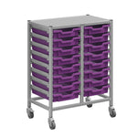 Gratnells Dynamis Lab & Healthcare Mid Double Cart Silver with Casters and 16 Shallow Trays (GRA-DYAM244-XX-001)