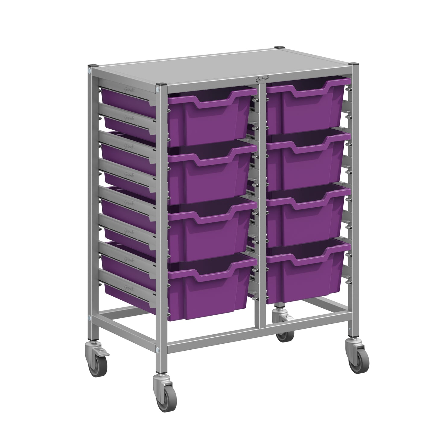 Gratnells Dynamis Lab & Healthcare Mid Double Cart Silver with Casters and 8 Deep Trays (GRA-DYAM244-XX-002)