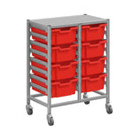 Gratnells Dynamis Lab & Healthcare Mid Double Cart Silver with Casters and 8 Deep Trays (GRA-DYAM244-XX-002)
