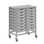 Gratnells Dynamis Lab & Healthcare Mid Double Cart Silver with Casters and 16 Shallow Trays (GRA-DYAM244-XX-001)