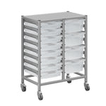 Gratnells Dynamis Lab & Healthcare Mid Double Cart Silver with Casters and 8 Shallow|4 Deep Trays (GRA-DYAM244-XX-004)