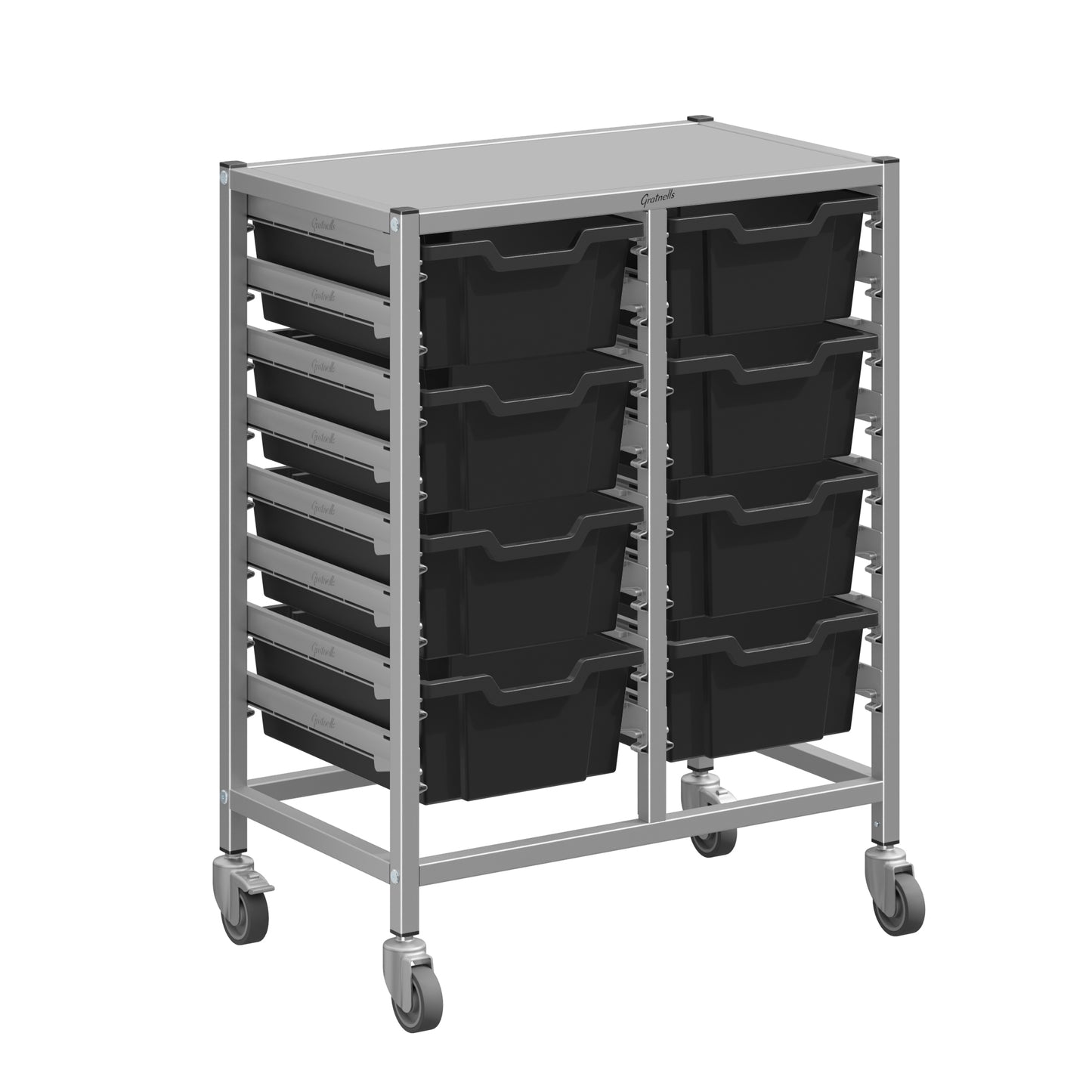 Gratnells Dynamis Lab & Healthcare Mid Double Cart Silver with Casters and 8 Deep Trays (GRA-DYAM244-XX-002)