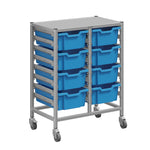 Gratnells Dynamis Lab & Healthcare Mid Double Cart Silver with Casters and 8 Deep Trays (GRA-DYAM244-XX-002)