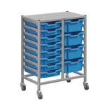 Gratnells Dynamis Lab & Healthcare Mid Double Cart Silver with Casters and 8 Shallow|4 Deep Trays (GRA-DYAM244-XX-004)