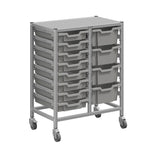 Gratnells Dynamis Lab & Healthcare Mid Double Cart Silver with Casters and 8 Shallow|4 Deep Trays (GRA-DYAM244-XX-004)