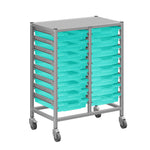 Gratnells Dynamis Lab & Healthcare Mid Double Cart Silver with Casters and 16 Shallow Trays (GRA-DYAM244-XX-001)
