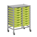 Gratnells Dynamis Lab & Healthcare Mid Double Cart Silver with Casters and 16 Shallow Trays (GRA-DYAM244-XX-001)