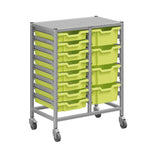Gratnells Dynamis Lab & Healthcare Mid Double Cart Silver with Casters and 8 Shallow|4 Deep Trays (GRA-DYAM244-XX-004)