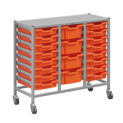 Gratnells Dynamis Lab & Healthcare Mid Triple Cart Silver with Casters and 16 Shallow |4 Deep Trays (GRA-DYAM344-XX-004)