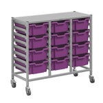 Gratnells Dynamis Lab & Healthcare Mid Triple Cart Silver with Casters and 12 Deep Trays (GRA-DYAM344-XX-002)