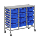 Gratnells Dynamis Lab & Healthcare Mid Triple Cart Silver with Casters and 12 Deep Trays (GRA-DYAM344-XX-002)
