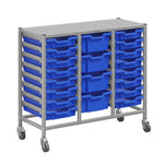 Gratnells Dynamis Lab & Healthcare Mid Triple Cart Silver with Casters and 16 Shallow |4 Deep Trays (GRA-DYAM344-XX-004)