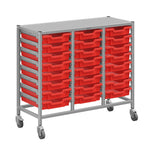 Gratnells Dynamis Lab & Healthcare Mid Triple Cart Silver with Casters and 24 Shallow Trays (GRA-DYAM344-XX-001)