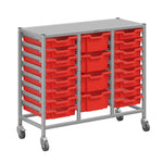 Gratnells Dynamis Lab & Healthcare Mid Triple Cart Silver with Casters and 16 Shallow |4 Deep Trays (GRA-DYAM344-XX-004)