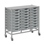Gratnells Dynamis Lab & Healthcare Mid Triple Cart Silver with Casters and 24 Shallow Trays (GRA-DYAM344-XX-001)