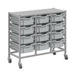 Gratnells Dynamis Lab & Healthcare Mid Triple Cart Silver with Casters and 12 Deep Trays (GRA-DYAM344-XX-002)