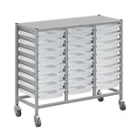 Gratnells Dynamis Lab & Healthcare Mid Triple Cart Silver with Casters and 24 Shallow Trays (GRA-DYAM344-XX-001)