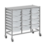 Gratnells Dynamis Lab & Healthcare Mid Triple Cart Silver with Casters and 12 Deep Trays (GRA-DYAM344-XX-002)