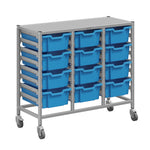 Gratnells Dynamis Lab & Healthcare Mid Triple Cart Silver with Casters and 12 Deep Trays (GRA-DYAM344-XX-002)