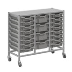 Gratnells Dynamis Lab & Healthcare Mid Triple Cart Silver with Casters and 16 Shallow |4 Deep Trays (GRA-DYAM344-XX-004)