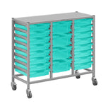 Gratnells Dynamis Lab & Healthcare Mid Triple Cart Silver with Casters and 16 Shallow |4 Deep Trays (GRA-DYAM344-XX-004)