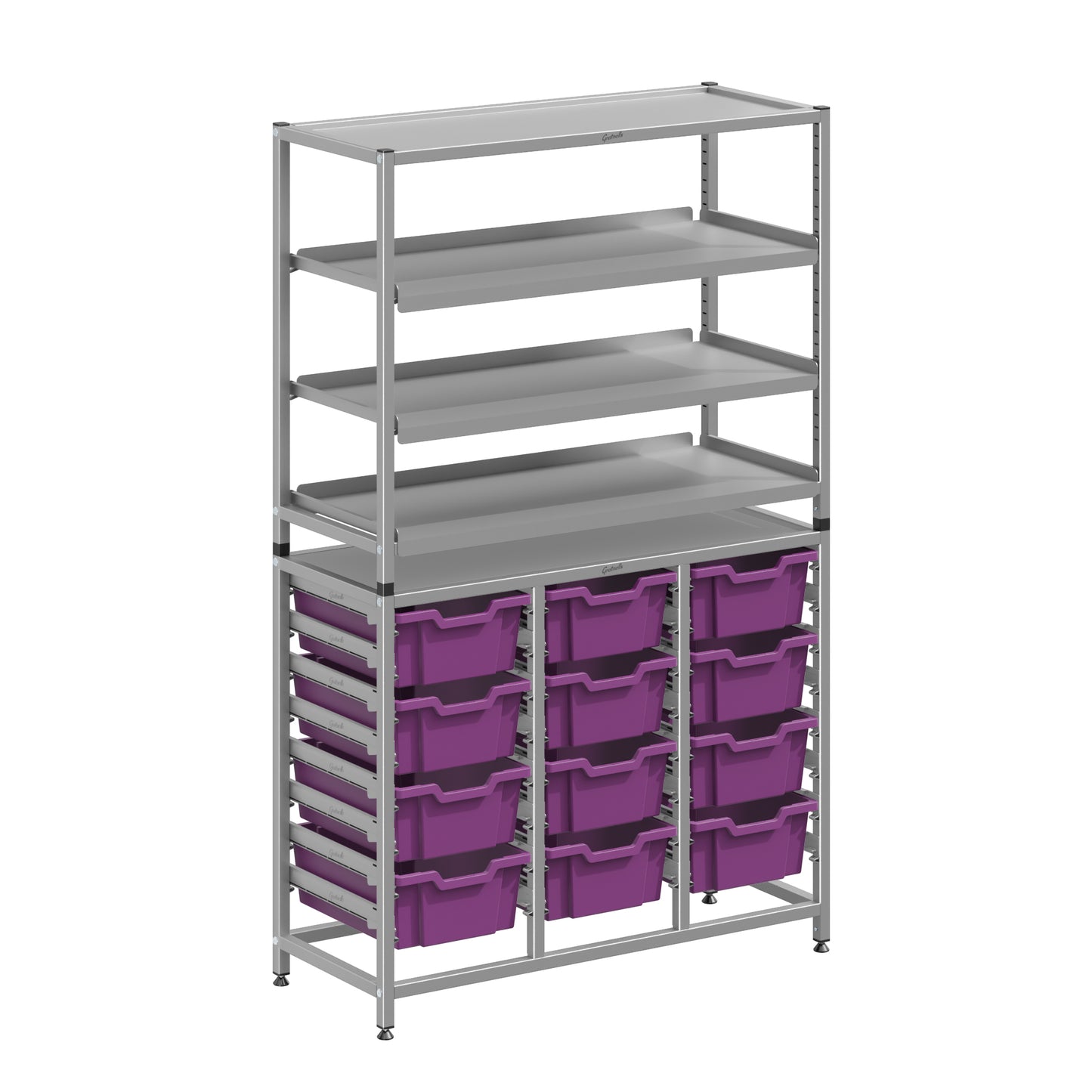 Gratnells Dynamis Lab & Healthcare Combo Cart Set Silver with 3 Shelves and 12 Deep Trays (GRA-DYAT344-XX-006)