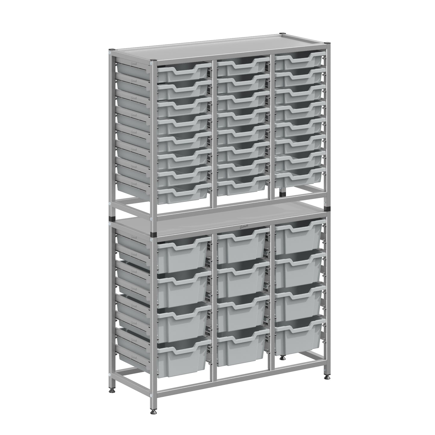 Gratnells Dynamis Lab & Healthcare Combo Cart Set Silver with 24 Shallow Trays|12 Deep Trays (GRA-DYAT344-XX-004)