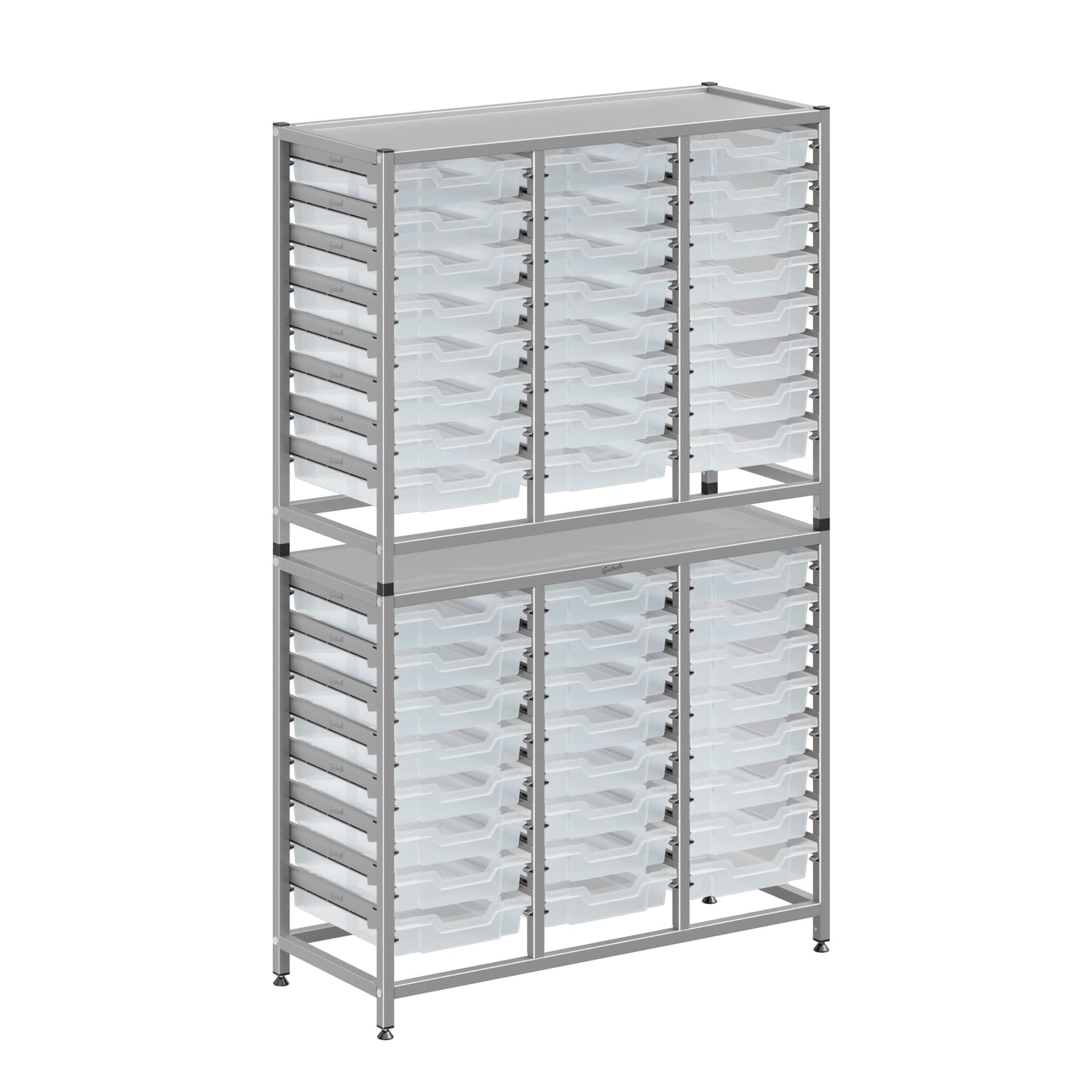 Gratnells Dynamis Lab & Healthcare Combo Cart Set Silver with 48 Shallow Trays (GRA-DYAT344-XX-001)