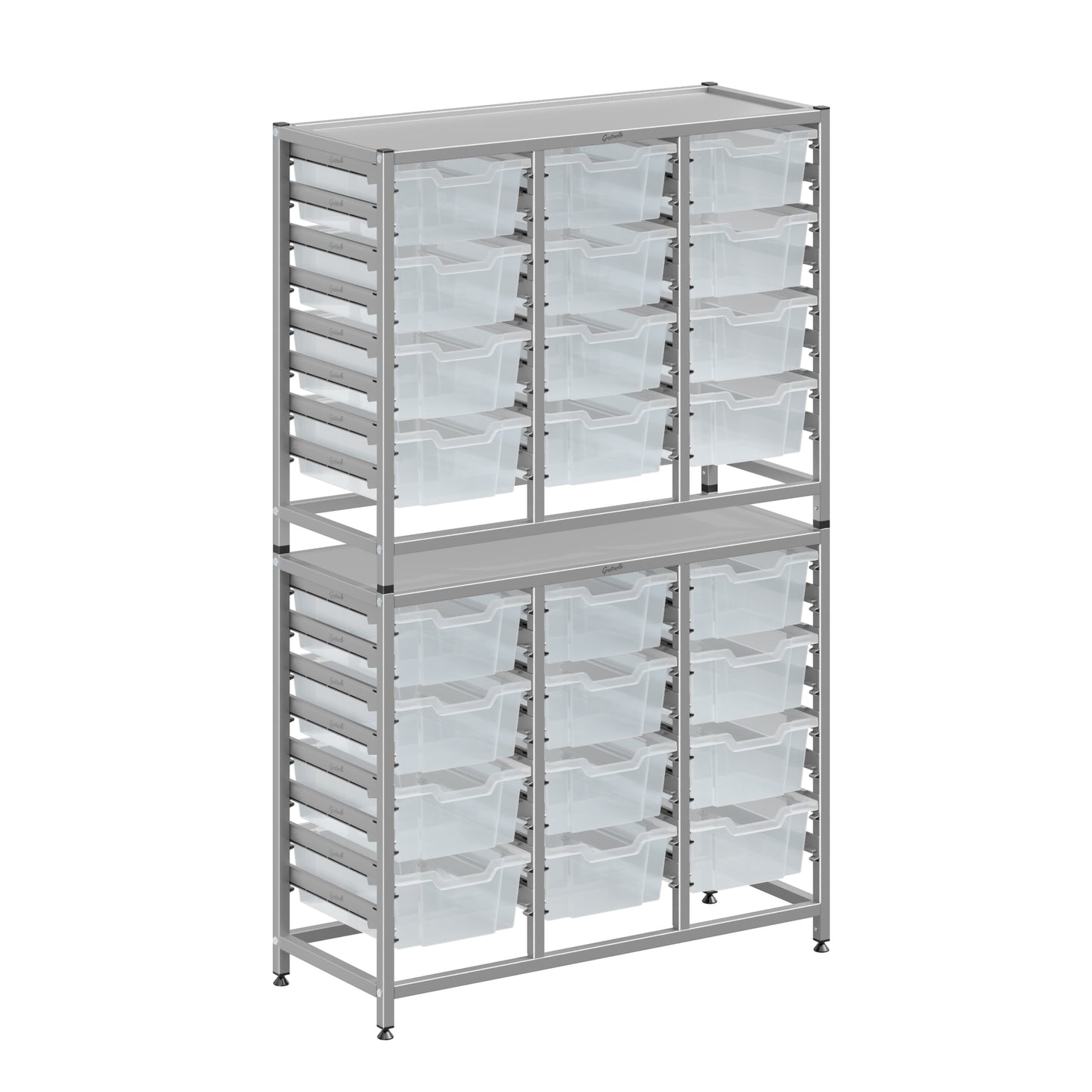 Gratnells Dynamis Lab & Healthcare Combo Cart Set Silver with 24 Deep Trays (GRA-DYAT344-XX-002)