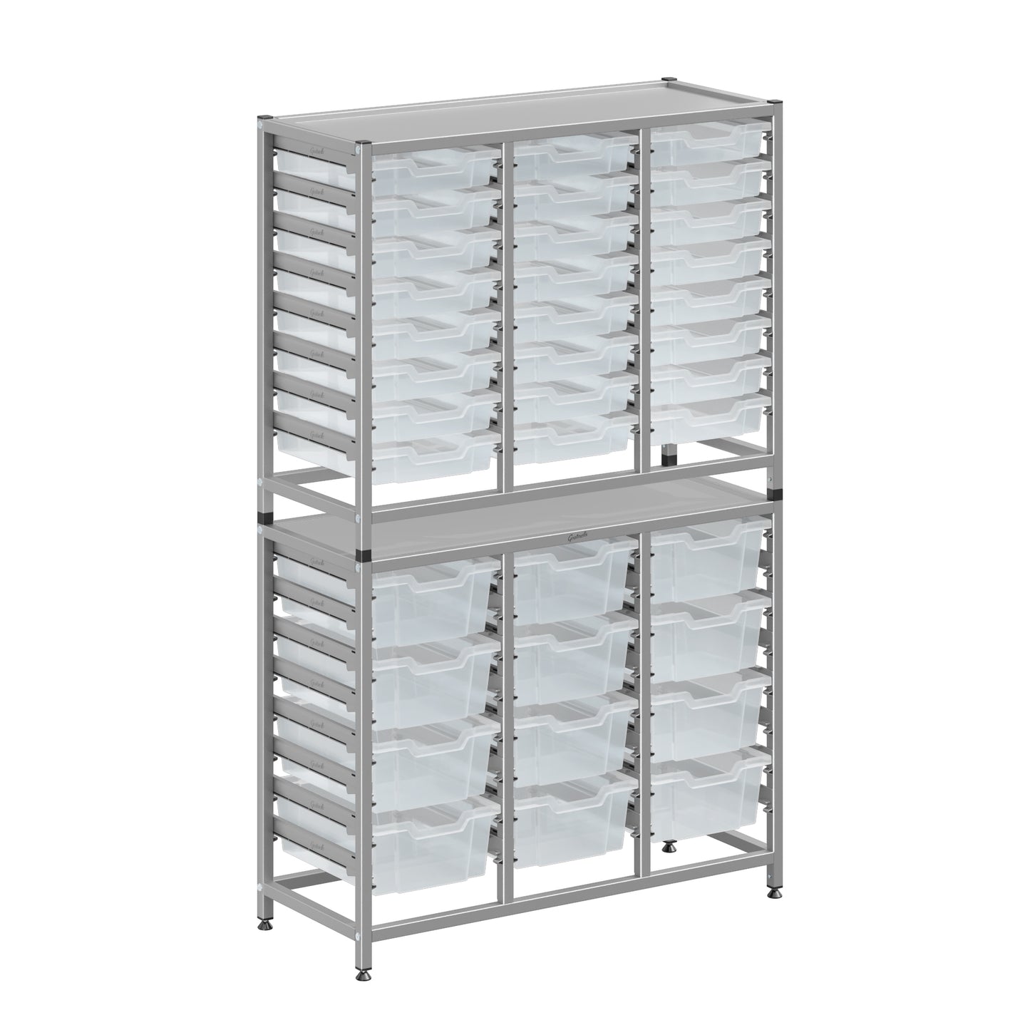 Gratnells Dynamis Lab & Healthcare Combo Cart Set Silver with 24 Shallow Trays|12 Deep Trays (GRA-DYAT344-XX-004)