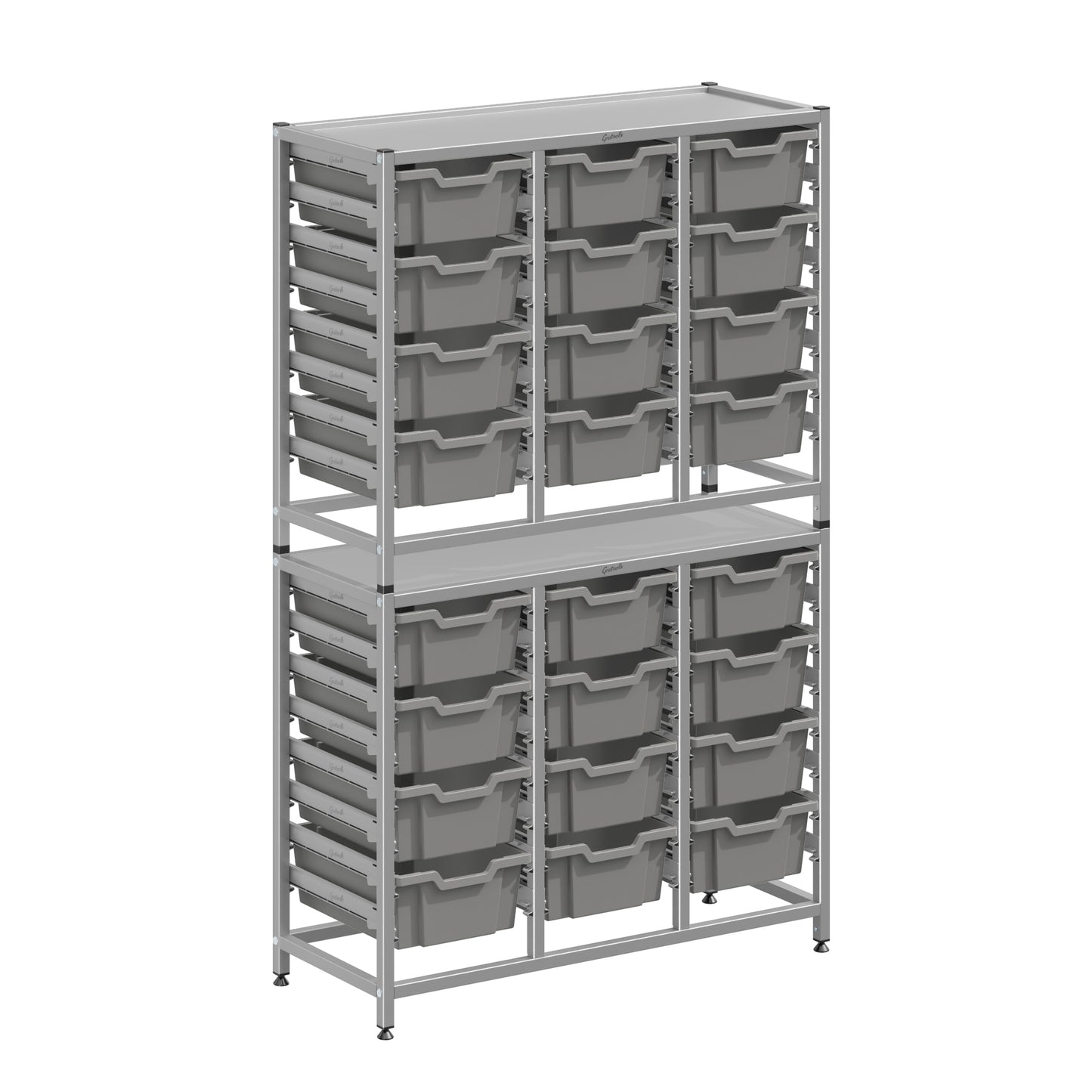 Gratnells Dynamis Lab & Healthcare Combo Cart Set Silver with 24 Deep Trays (GRA-DYAT344-XX-002)