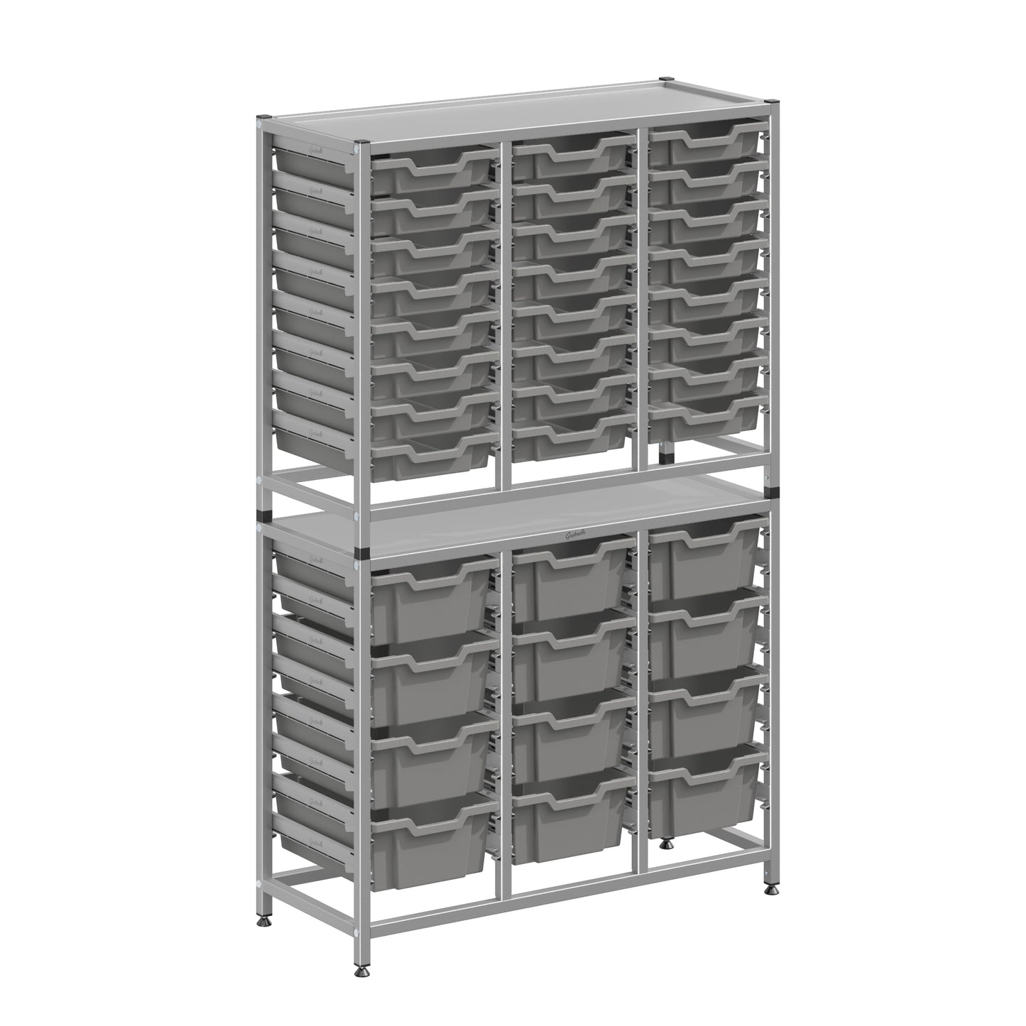 Gratnells Dynamis Lab & Healthcare Combo Cart Set Silver with 24 Shallow Trays|12 Deep Trays (GRA-DYAT344-XX-004)