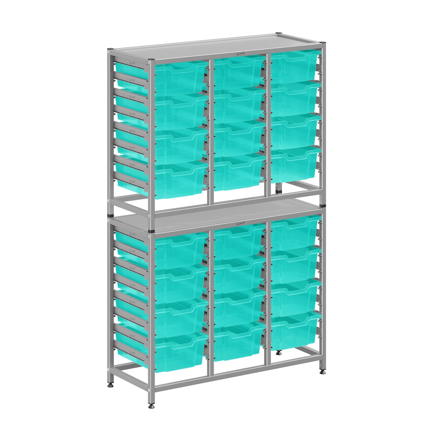 Gratnells Dynamis Lab & Healthcare Combo Cart Set Silver with 24 Deep Trays (GRA-DYAT344-XX-002)